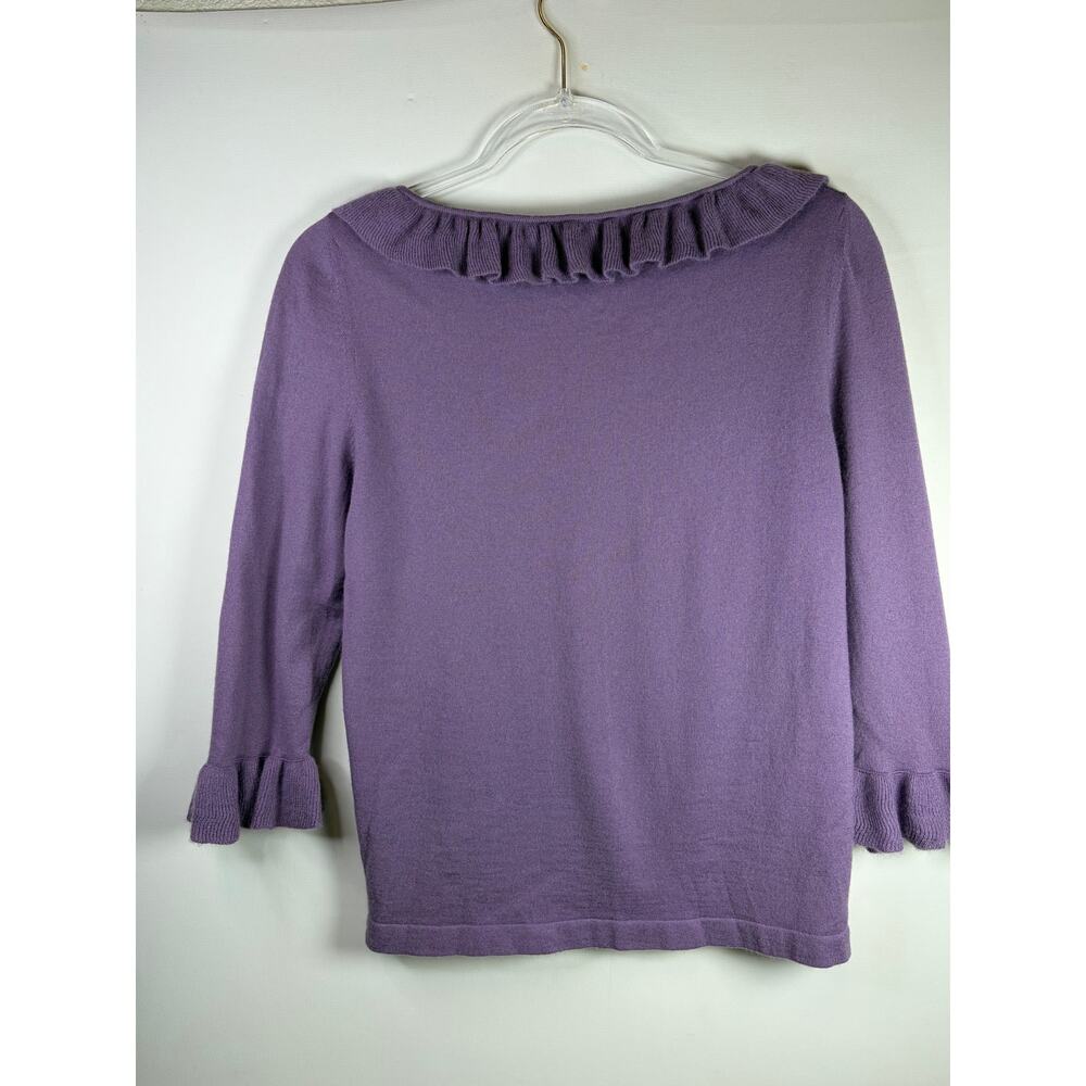 Celine Purple Cashmere 3/4 Sleeve Sweater Ruffle Scoop Neck Size Large (read) - Picture 3 of 4